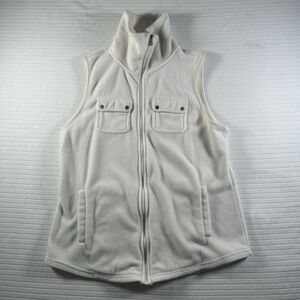 Chaps Vest Womens Large White Fleece Full Zip Pockets Mock Neck Buttons